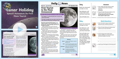 UKS2 First Tourist to the Moon Daily News Resource Pack