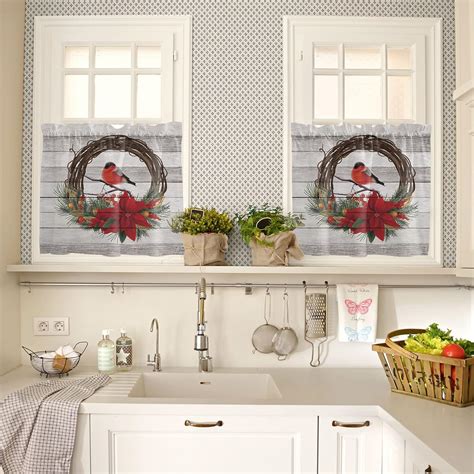 Buy 3 Piece Kitchen Cafe Curtain Valance and Tiers Set Christmas Red ...