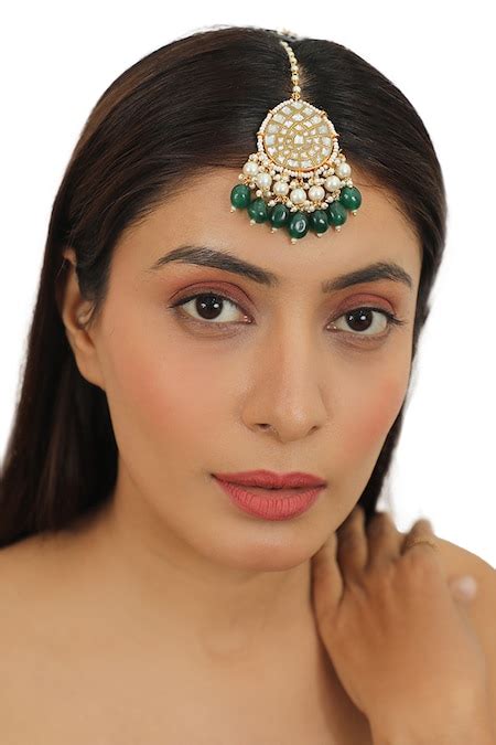Buy Gold Plated Bead Drop Maangtikka by Riana Jewellery Online at Aza ...