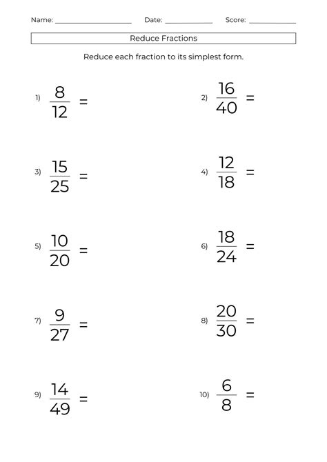 Reduce Fractions Worksheets: Math Test Prep for 5th Grade (PDF) - Etsy ...