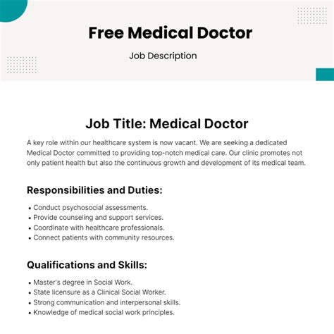 Free Medical Doctor Job Description Template to Edit Online