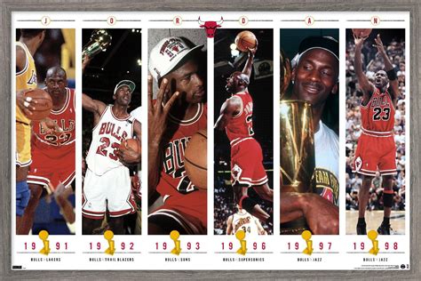Michael Jordan - Championships Wall Poster, 14.725" x 22.375" Framed ...