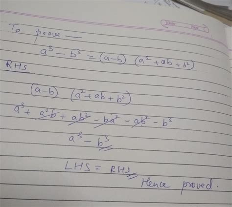 Explain how you can prove the difference of two cubes identity. a3 – b3 ...