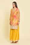 Buy Yellow Chiffon, Silk, Net Sequins, Zari Floral Embroidered Kurta ...