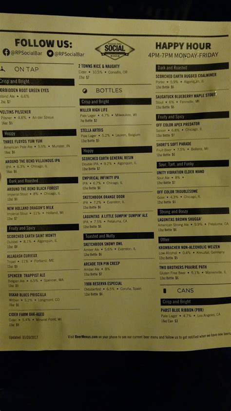 Menu at Rogers Park Social pub & bar, Chicago