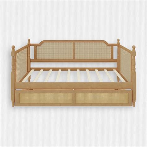 Curved Rattan Handcrafted Daybed, Large Storage Drawer with wheels ...