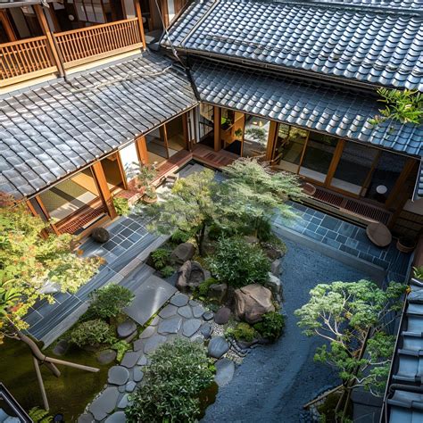 Serene Japanese Courtyard House with Zen Garden and Wooden Architecture ...