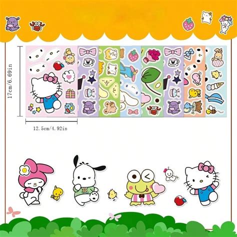 Sanrio 8 PC Hello Kitty Cartoon Face Change Stickers Cute Toy Puzzle ...