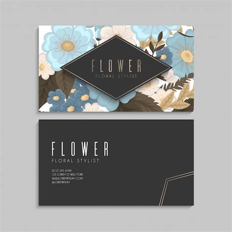 Flower business cards light blue | Premium Vector