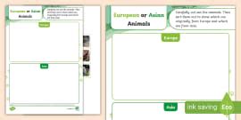 Animals in Europe or Africa Sorting Worksheet