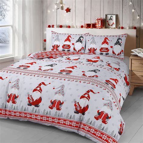 Gonks Christmas Winter Xmas Grey Red Festive Cotton Rich Bedding Set ...