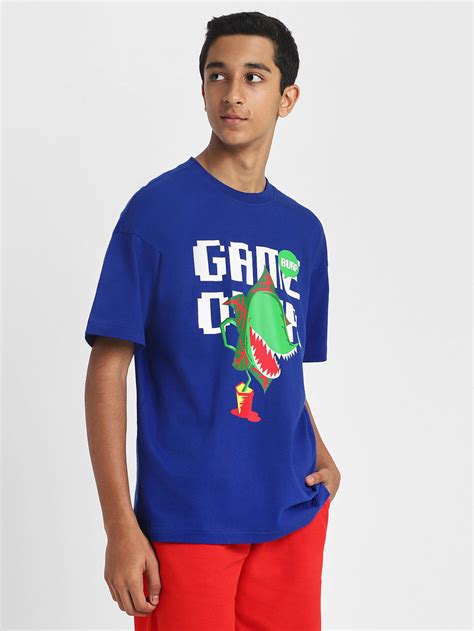 Game Over Royal Blue Oversized Graphic Front Printed Boys T-shirt – Veirdo