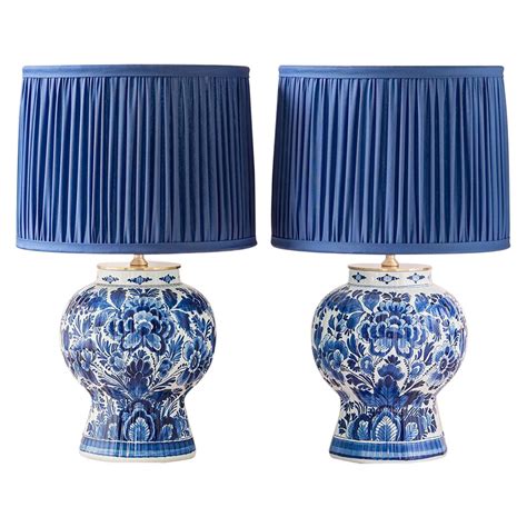Royal Delft Blue Louis XV Table Lamps 1978-1979 with New Cobalt Pleated ...