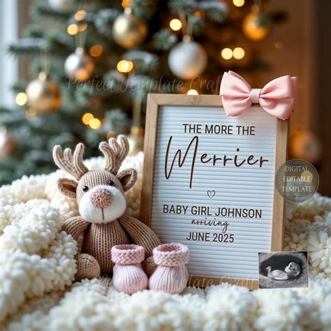 Cute Christmas Baby Girl Announcement Digital, It's a Girl Pregnancy ...