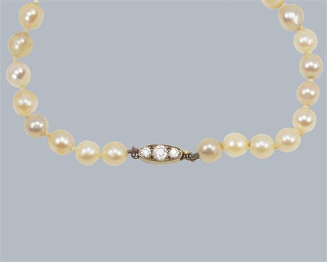 Antique Pearl Necklace Old Cut Diamond Clasp 1920s Single Strand ...