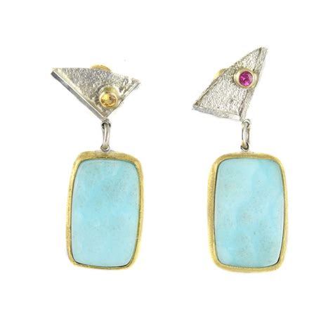Light Blue Hemimorphic Drusy Earrings with Mandarin Garnets