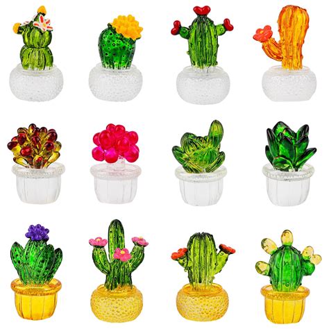 Framendino 12 Pack Miniature Cactus Figurines Mini Resin Succulent Set ...