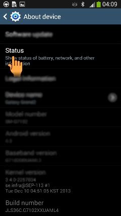 How to check the Device Status in Samsung Galaxy Grand2(SM-G7102 ...