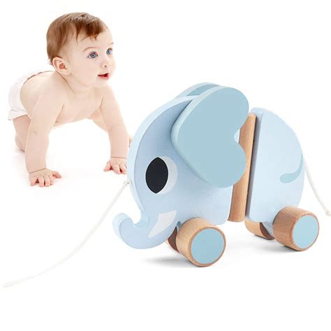 Buy PATPAT® Wooden Elephant Pull Along Toy (1 Year+) with Attached ...