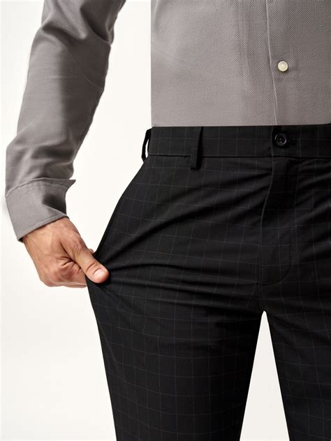 Raven Black Checks Stretchable Formal Trouser For Men