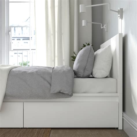 MALM bed frame, high, w 2 storage boxes, white/Luröy, 160x200 cm ...