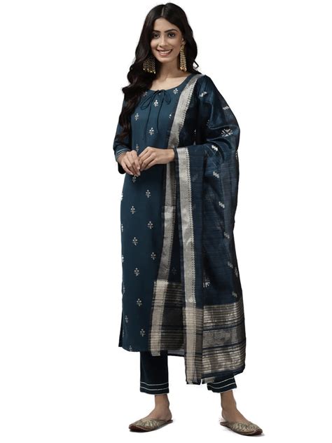 INDO ERA Women's Woven Design Art Silk Dupatta/Stall (Teal_DP9TL4491 ...