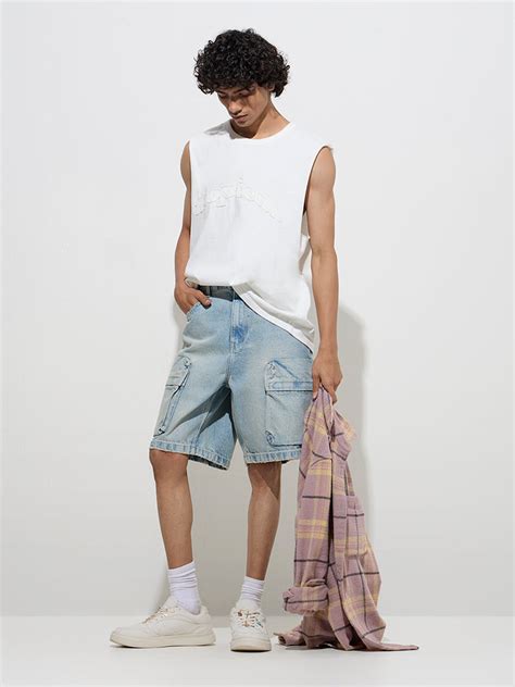 Buy Nuon Light Blue Relaxed-Fit Mid-Rise Denim Shorts from Westside