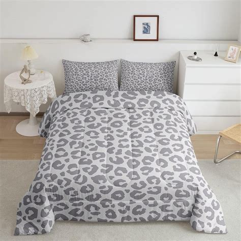 Leopard Print Bedding Set Silver Gray Leopard Comforter Set Cheetah ...