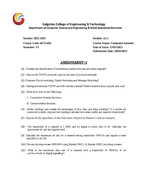 Assignment 1 CNJHG - Galgotias College of Engineering & Technology ...