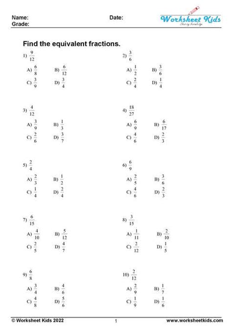 Image result for 4th Grade Math Worksheets Equivalent Fractions