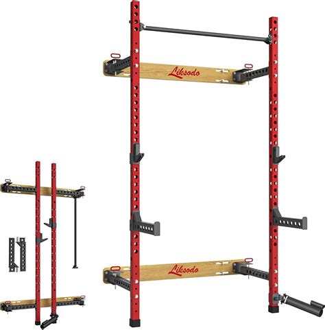 Folding Wall Mounted Squat Rack, Foldable Power Squat Rack with Pull Up ...