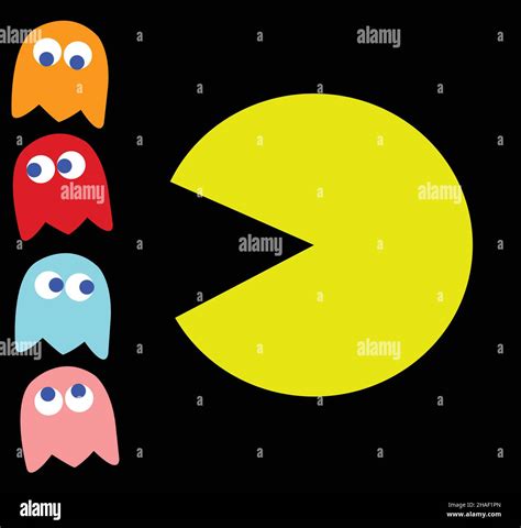 Vector Pac-Man with his enemies, retro game theme illustration ...
