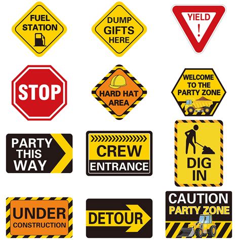 12 Pcs Construction Party Signs Traffic Zone Birthday Laminated Signs ...