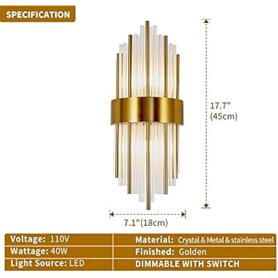 Buy WABON Modern Crystal Wall Lamp Gold Wall Sconce Crystal Wall Light ...