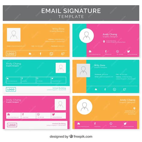 フラットスタイルの電子メール署名コレクション | 無料のベクター