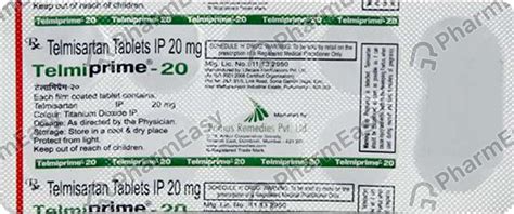 Telmiprime 20 MG Tablet (10): Uses, Side Effects, Price & Dosage ...