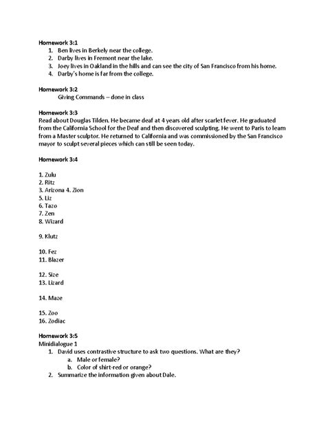 Signing Naturally Unit 3 Answers - Homework 3: 1. Ben lives in Berkely ...