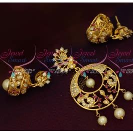 PS15819 Low Price Ruby White AD Pendant Jhumka Set Light Gold Plated ...