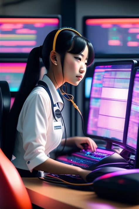 Lexica - cute anime girl programming at a computer lofi