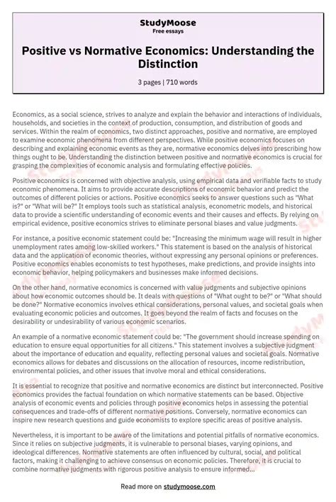 Positive vs Normative Economics: Understanding the Distinction Free Essay Example