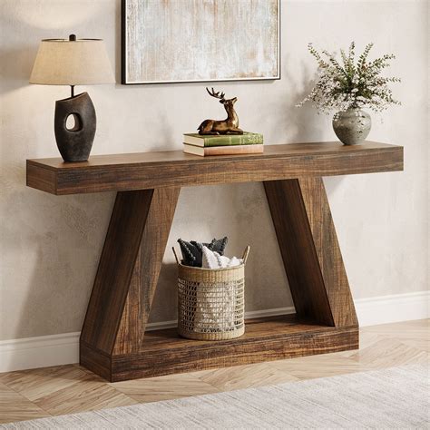 Farmhouse Console Table, 55" Sofa Table with Storage | Farmhouse ...