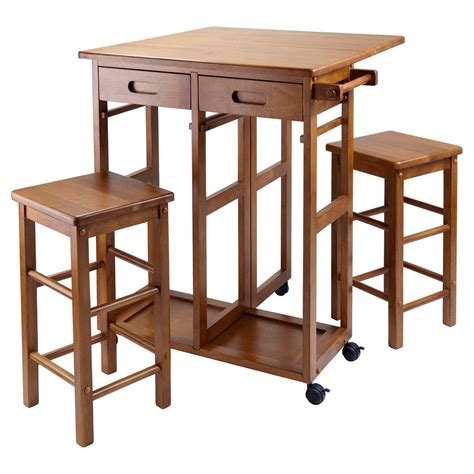 3pc Suzanne Space Saver Drop Leaf Dining Set Teak - Winsome: Compact ...