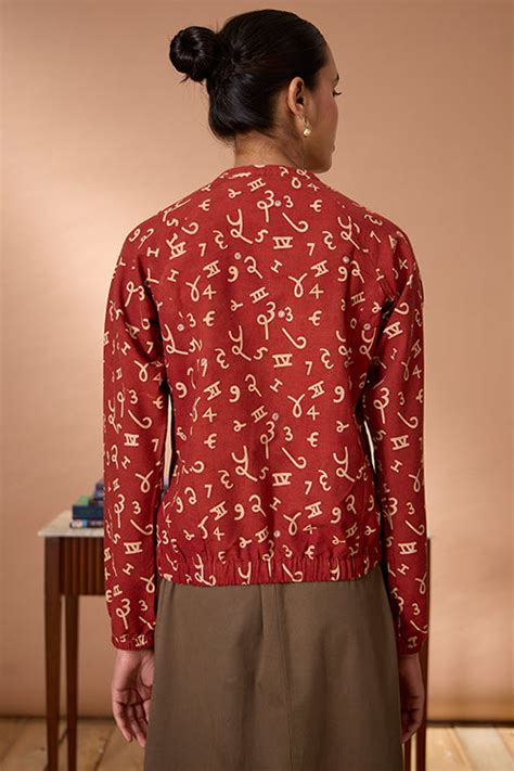 Crimson Count Mirrorwork Ajrakh Pure Cotton Bomber Jacket For Women ...