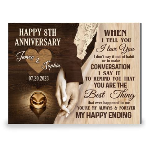 Happy 8th Wedding Anniversary Canvas Print Meaningful Gift For Couple ...