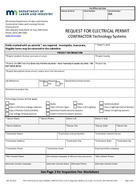 Fillable Online Technology Systems Request for Electrical Permit Fax ...