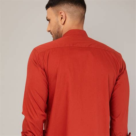 Mandarin collar shirt in Orange color by Louis Monarch – Louismonarch.com