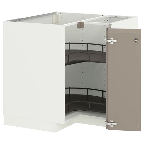 METOD corner base cabinet with carousel, white/Upplöv matt dark beige ...
