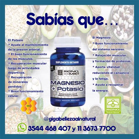 Suplemento Dietario natural - Magnesio + Potasio - Productos Belleza y ...