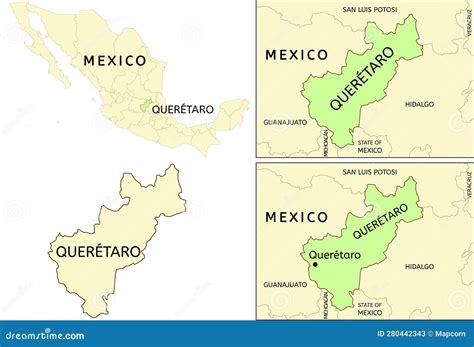 Querétaro (Queretaro) State Location on Map of Mexico Stock Vector ...