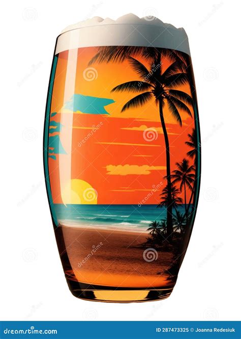 A Glass of Beer on a White Background in Which You Can See a Summer ...